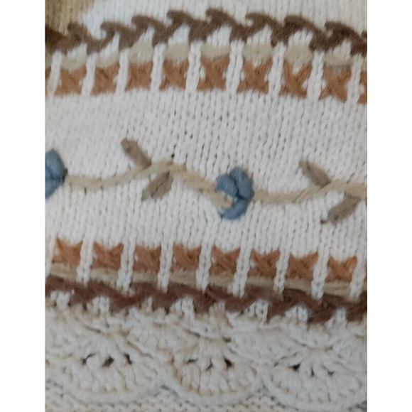Beldoch Popper Sweater Mock Women's Medium VTG Embroidered Knit Floral Cream - Picture 13 of 16